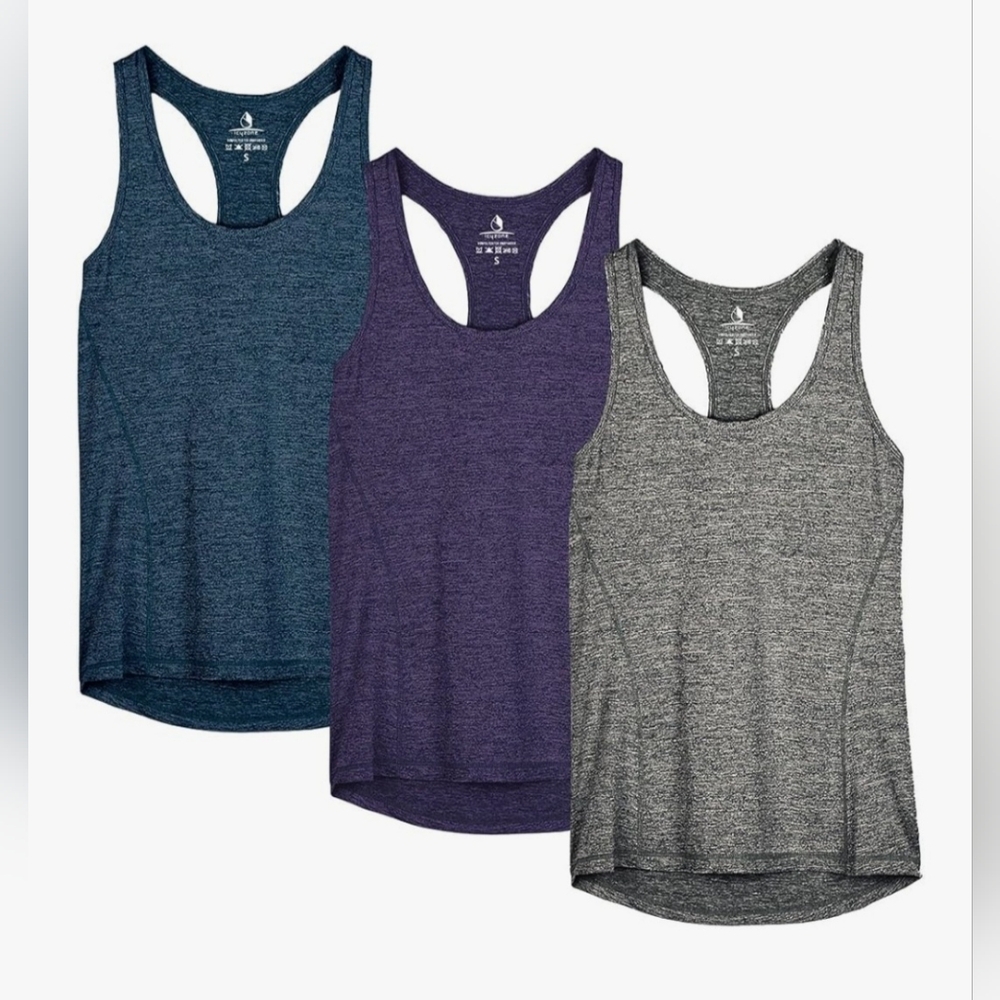 3 pack icyzone Tank Tops‎ Blue Purple Gray Racerback Athletic Tops Women Medium